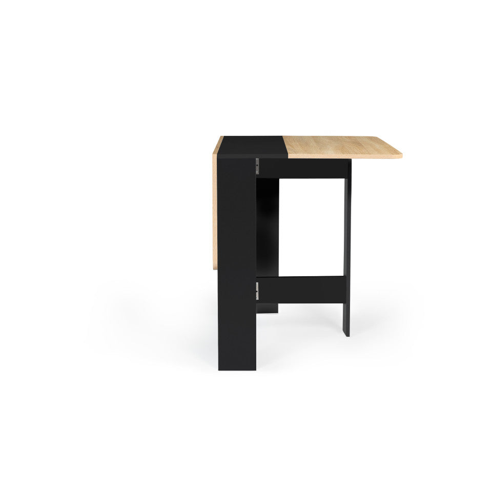 Table repas console pliable plateau naturel et pieds noirs Edi