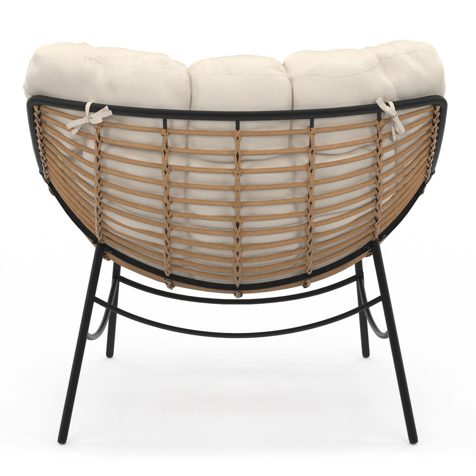 Fauteuil de jardin Lois rotin et coussin écru