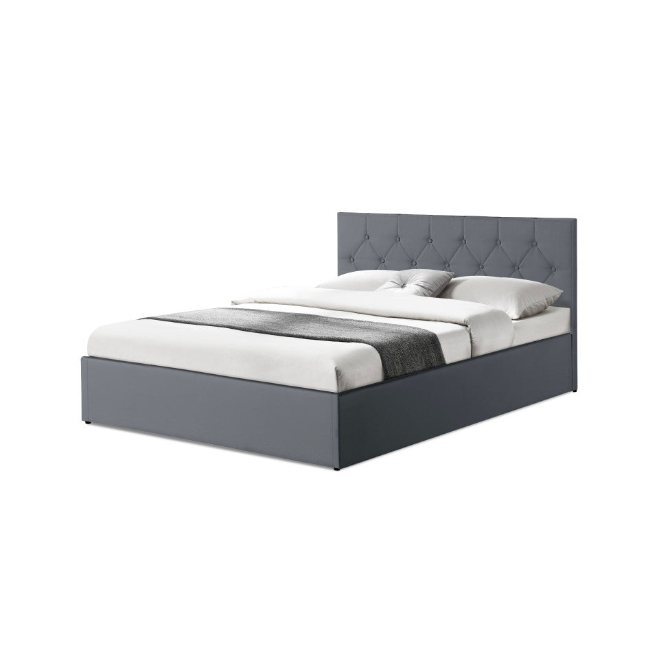 Lit coffre Hanna en PVC gris avec sommier 140x190cm