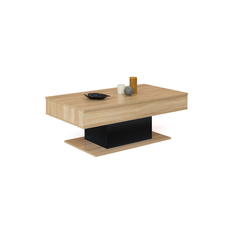 Table basse Tania relevable bois et noir