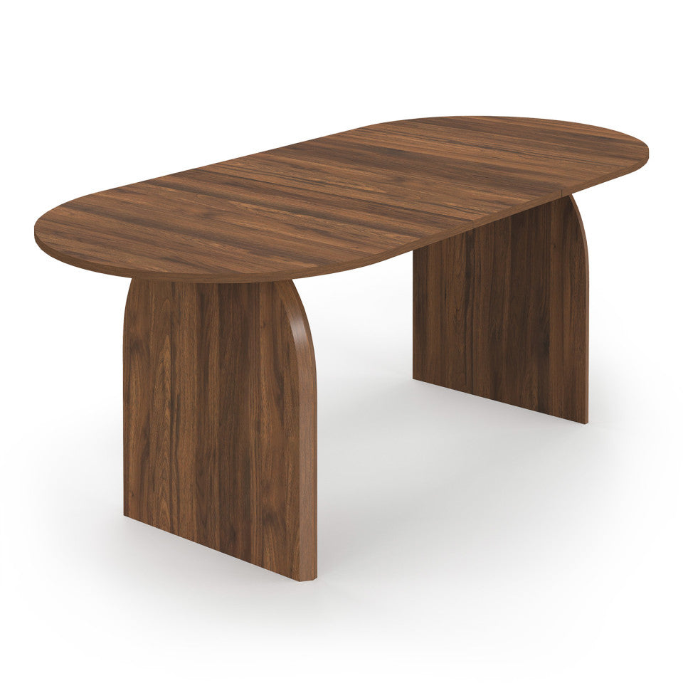 Table repas Japandi plateau extensible 160-200cm effet bois noyer