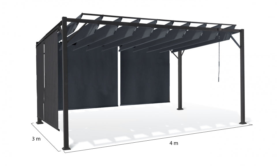 Pergola Venice 3x4 m lames orientables avec 4 stores intégrés