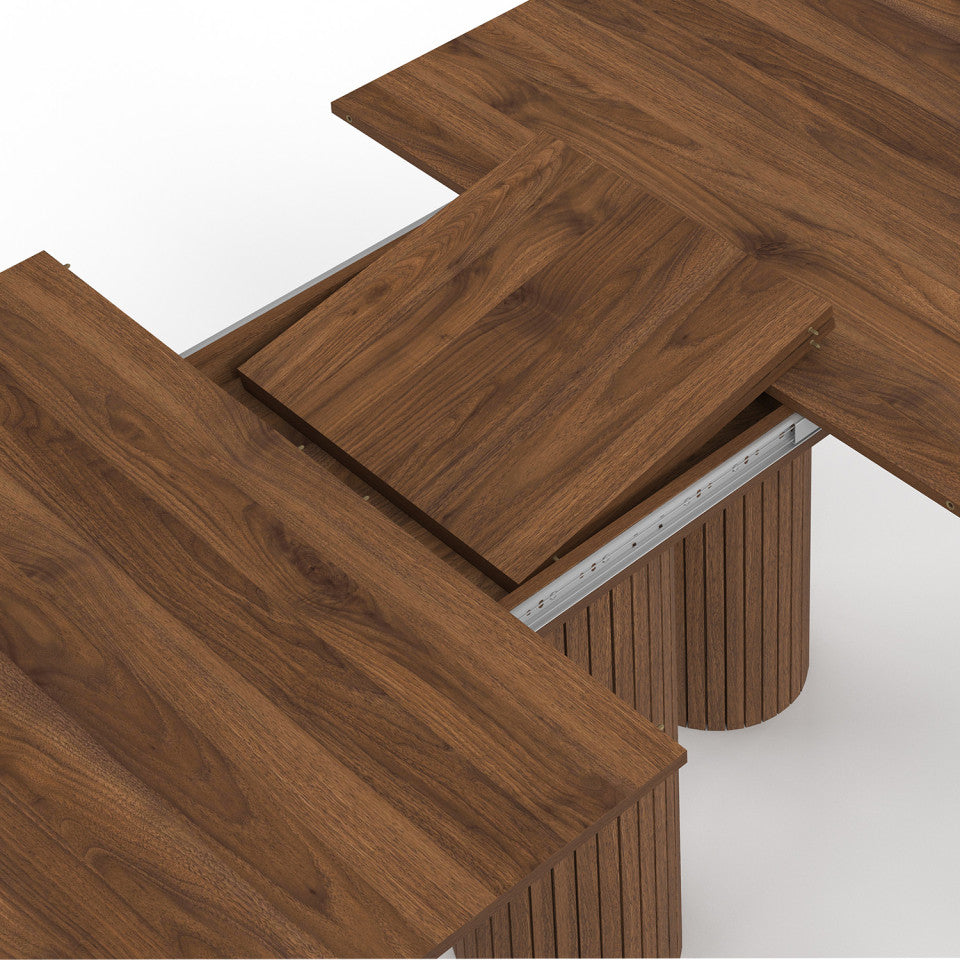 Table à manger extensible Albane 160-200cm 3 pieds pylône effet noyer