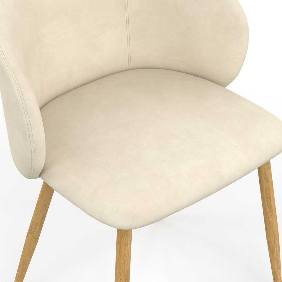 Chaises Léona velours crème et pieds métal bois - lot de 2
