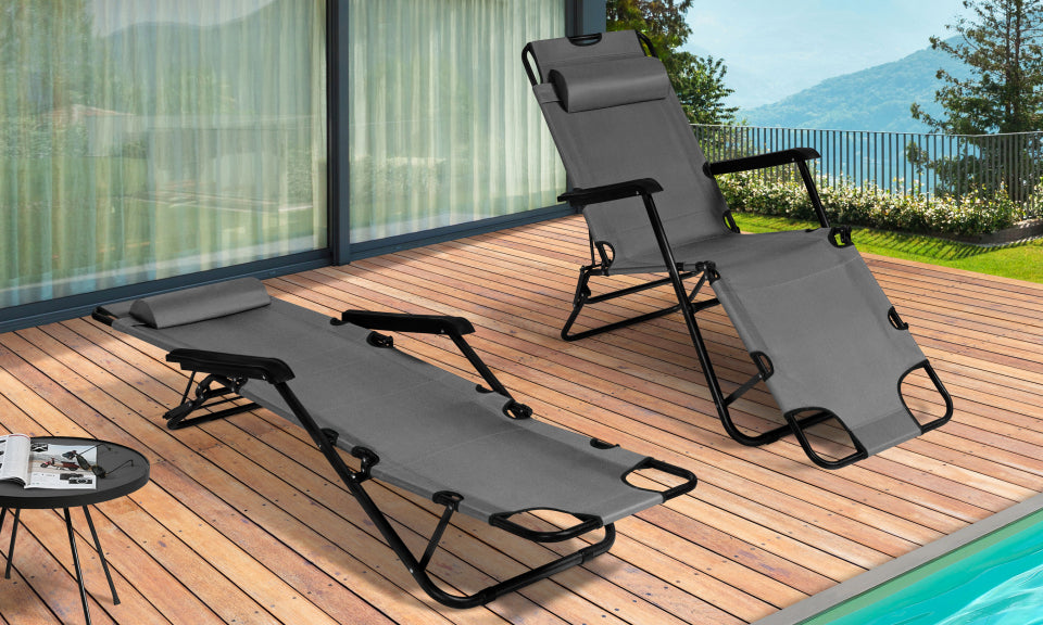 Fauteuils de jardin Relax double position noirs - lot de 2