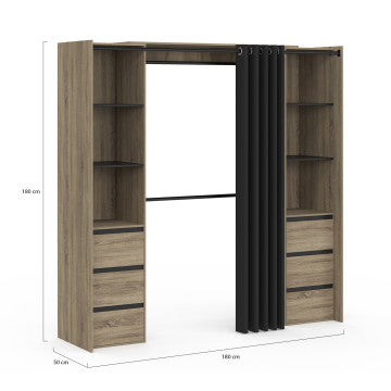 Dressing Justine extensible 120-180cm 6 tiroirs effet bois