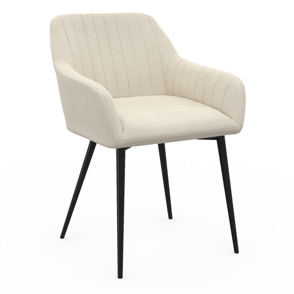 Chaises avec accoudoirs Ariana en velours crème et pieds métal - lot de 2