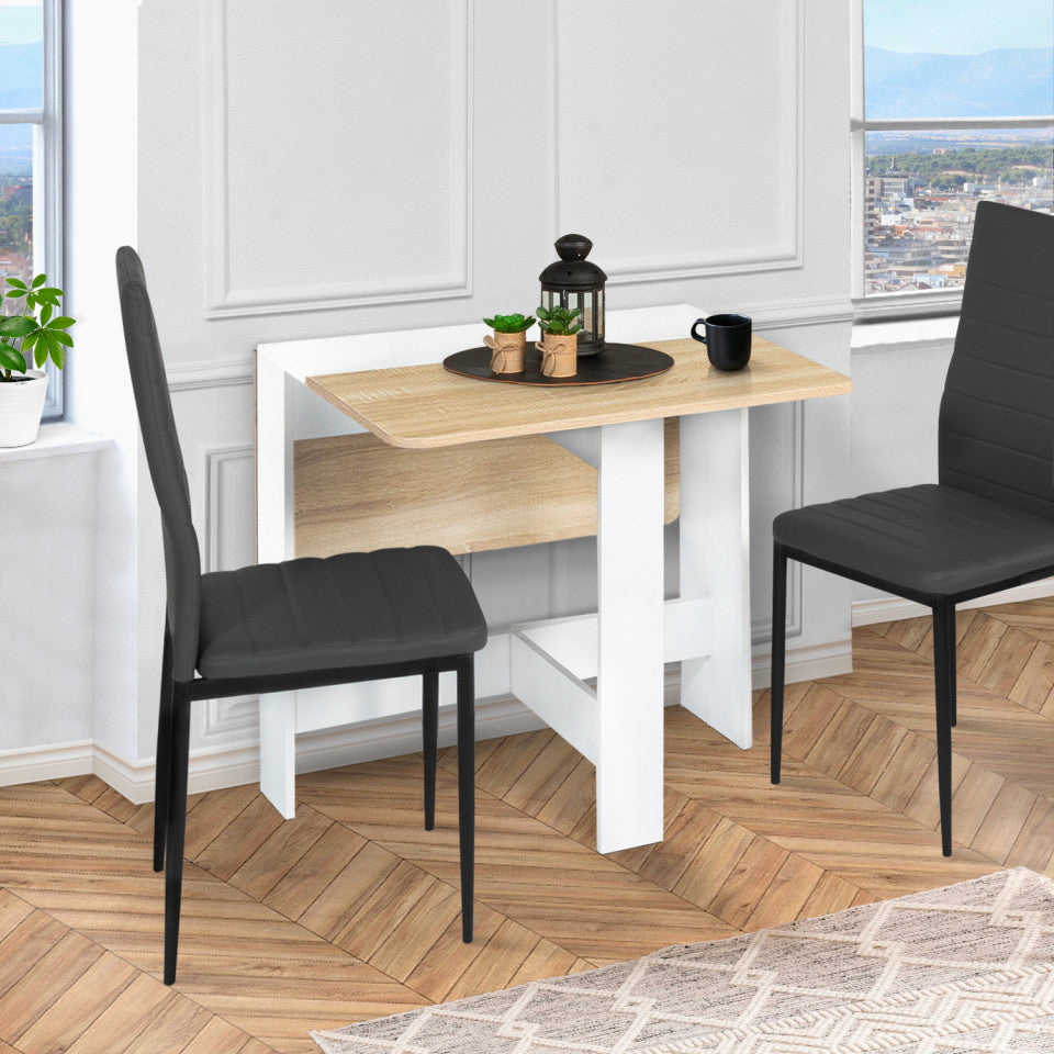 Table repas console pliable plateau naturel et pieds blancs Edi