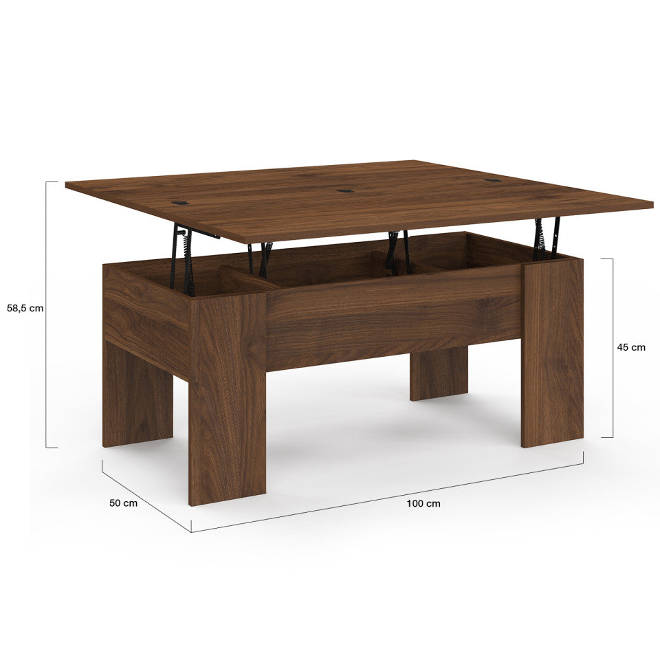 Table basse relevable dépliante effet noyer