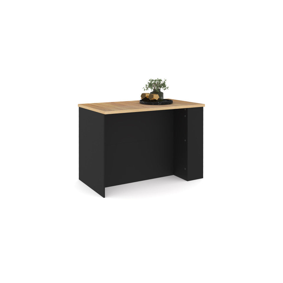 Ilot central de cuisine Dario L120cm bois et noir avec rangements