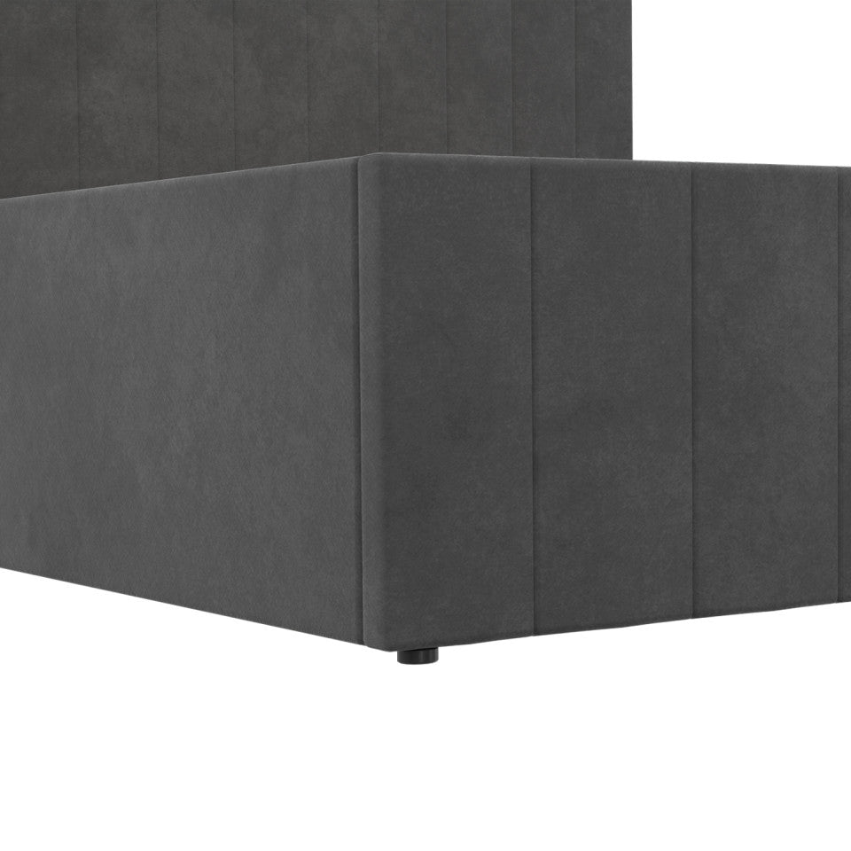 Lit coffre Valentina en velours gris avec sommier et tête de lit 160x200cm