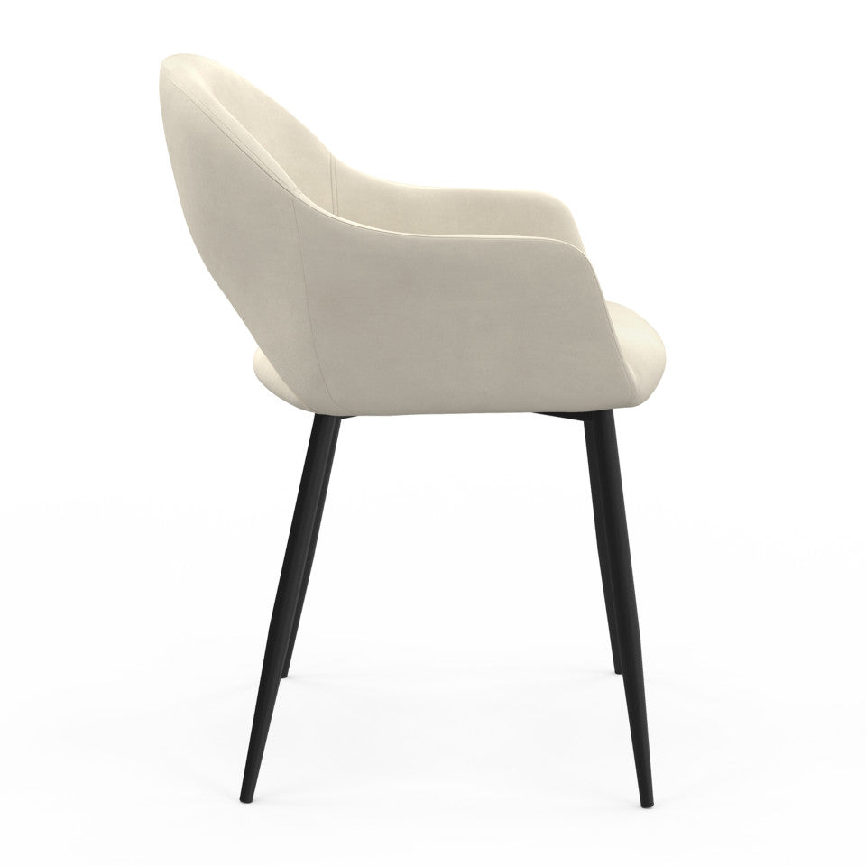 Chaises avec accoudoirs Rebecca en velours crème et pieds métal - lot de 2