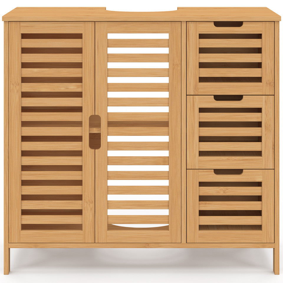 Meuble sous vasque Maya bambou placards et tiroirs