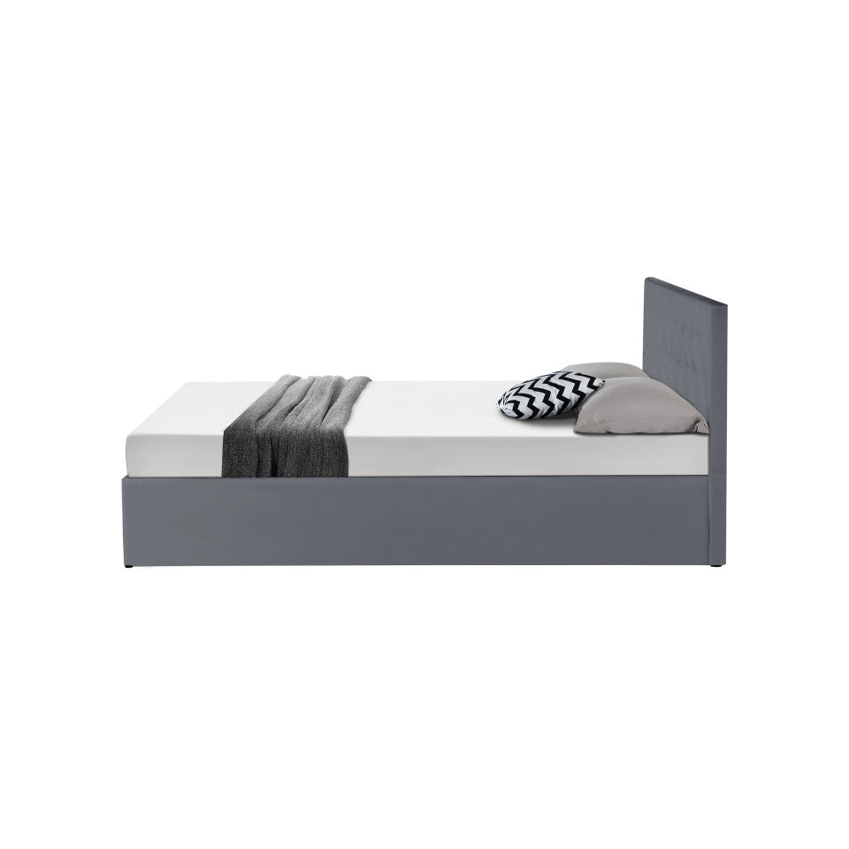 Lit coffre Hanna en PVC gris avec sommier 140x190cm