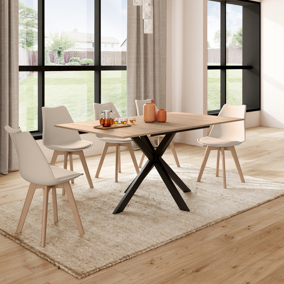Table repas Spider plateau extensible 120-160cm et pieds croisés noirs