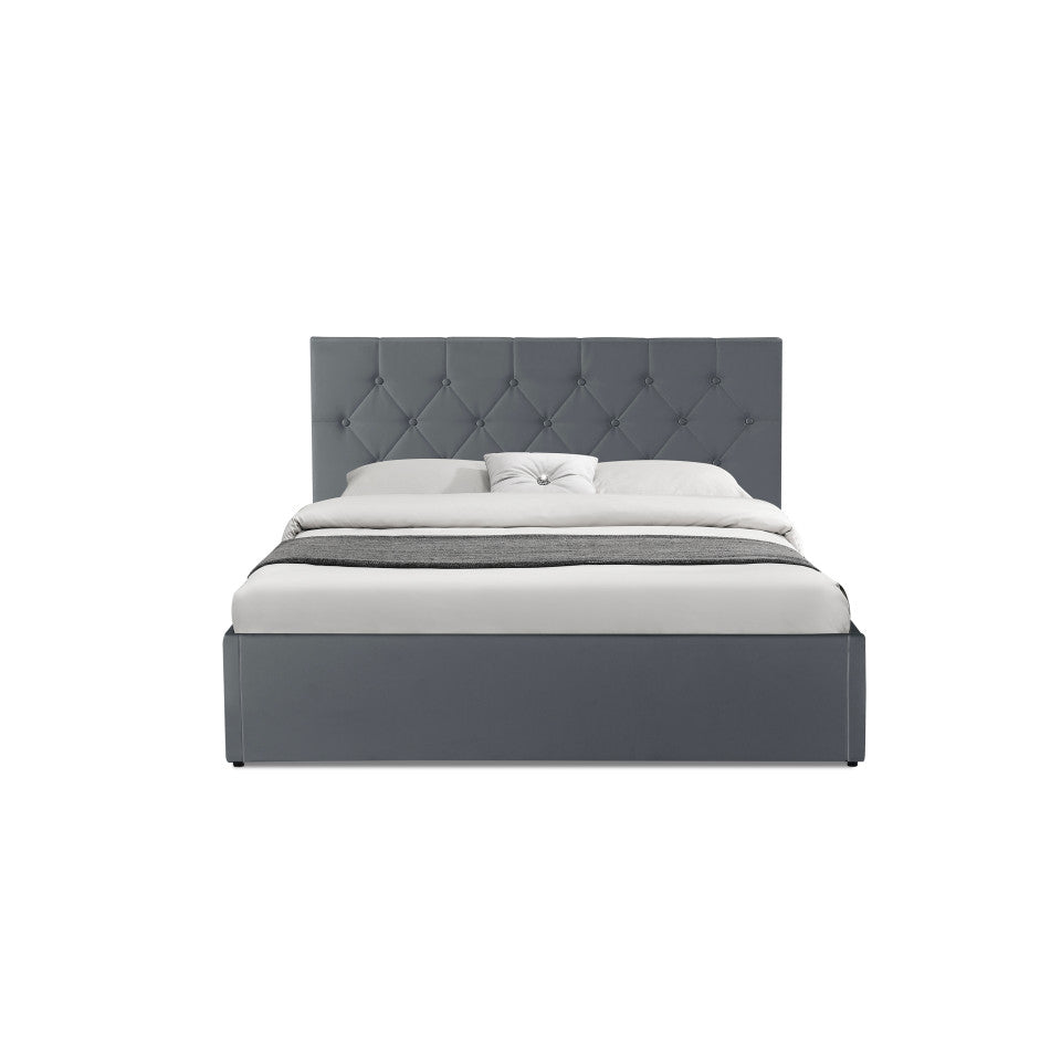 Lit coffre Hanna en PVC gris avec sommier 140x190cm