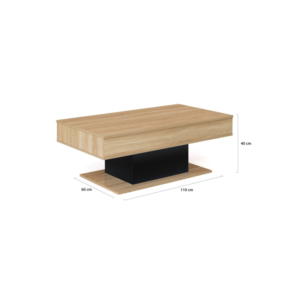 Table basse Tania relevable bois et noir