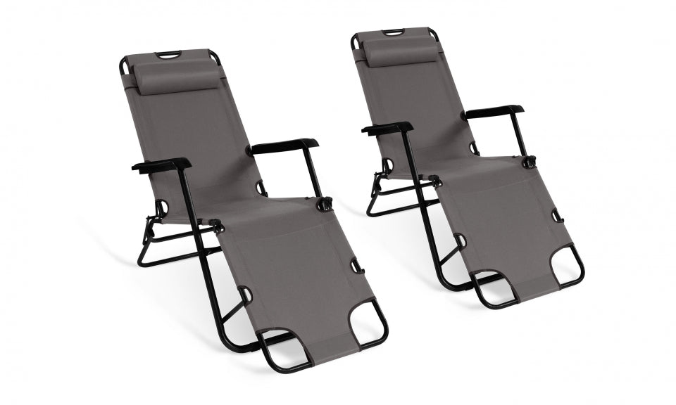 Fauteuils de jardin Relax double position noirs - lot de 2