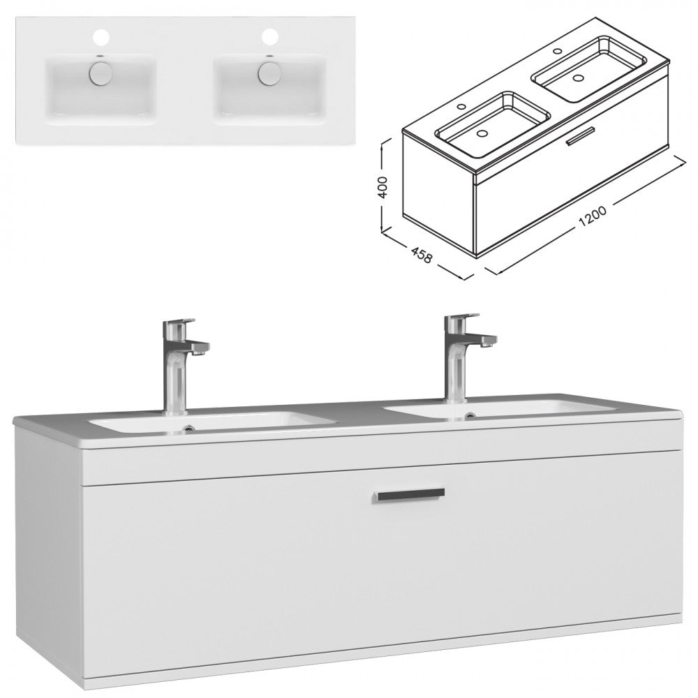 Meuble double vasque Rubite 1 tiroir 120 cm