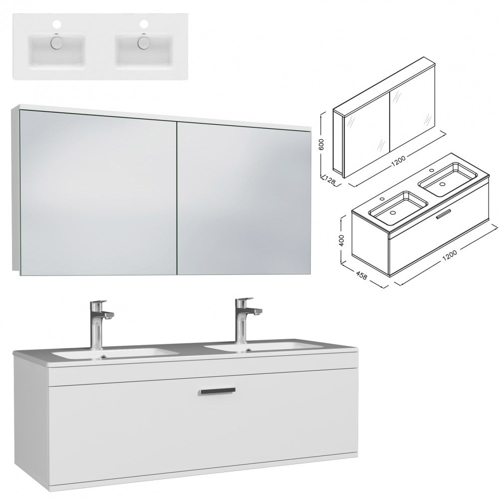 Meuble double vasque Rubite 1 tiroir 120 cm + miroir armoire