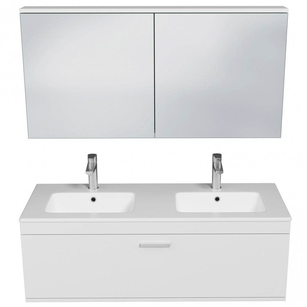 Meuble double vasque Rubite 1 tiroir 120 cm + miroir armoire
