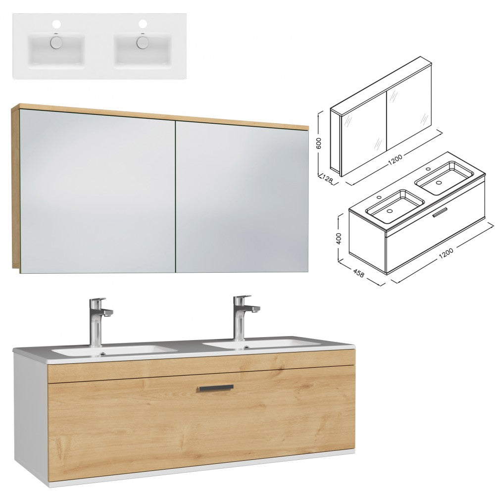 Meuble double vasque Rubite 1 tiroir 120 cm + miroir armoire