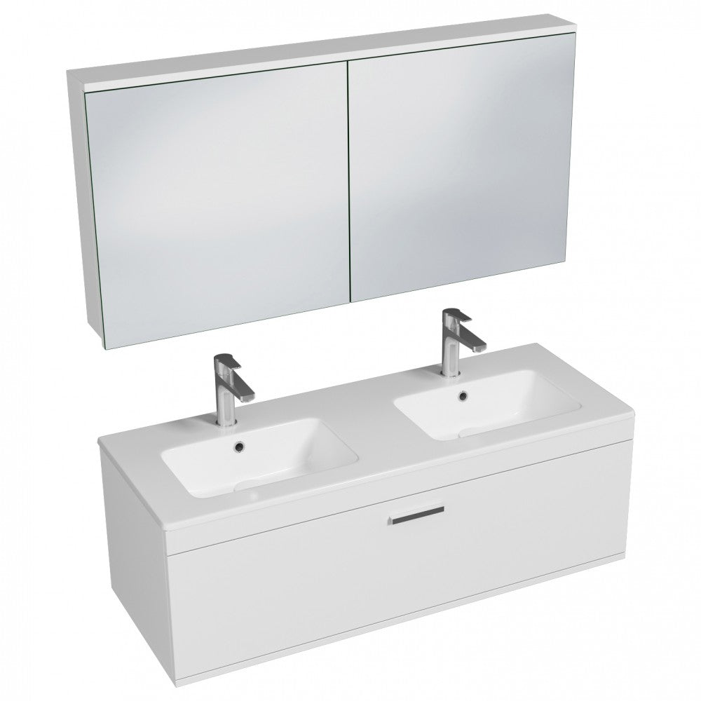 Meuble double vasque Rubite 1 tiroir 120 cm + miroir armoire