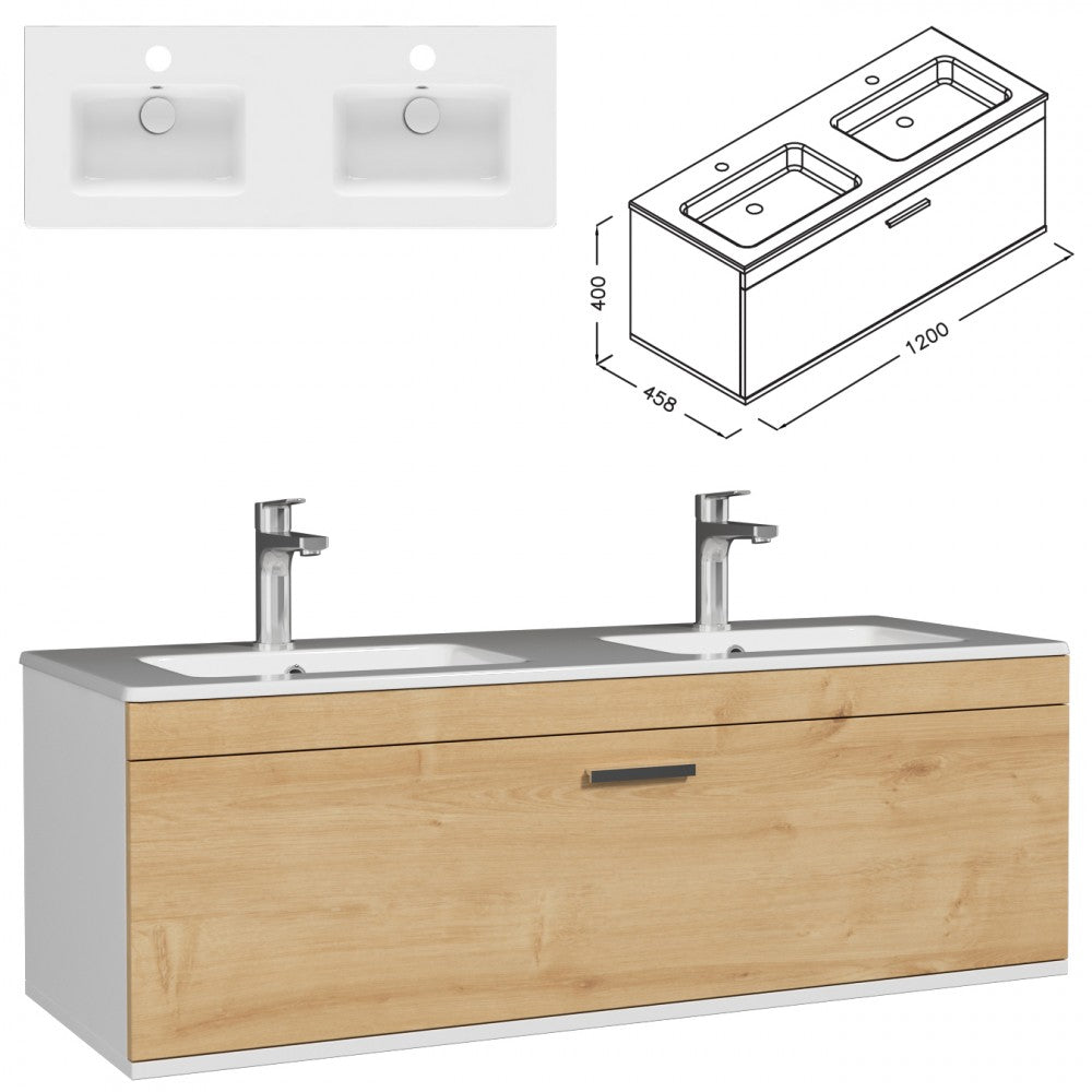 Meuble double vasque Rubite 1 tiroir 120 cm