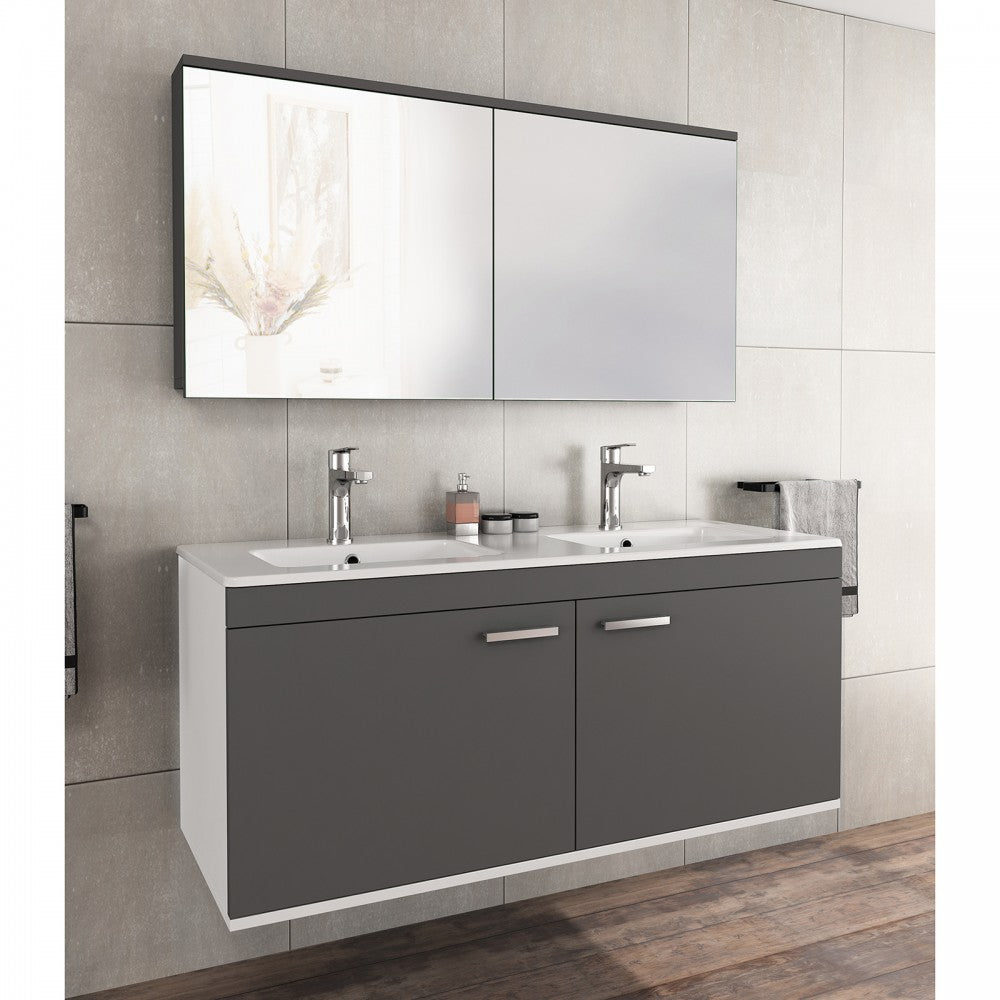 Meuble double vasque Rubite 2 portes 120 cm + miroir armoire