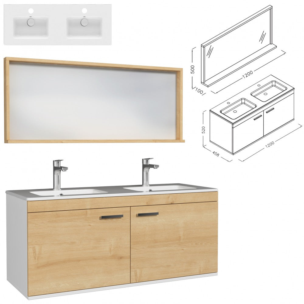 Meuble double vasque Rubite 2 portes 120 cm + miroir cadre