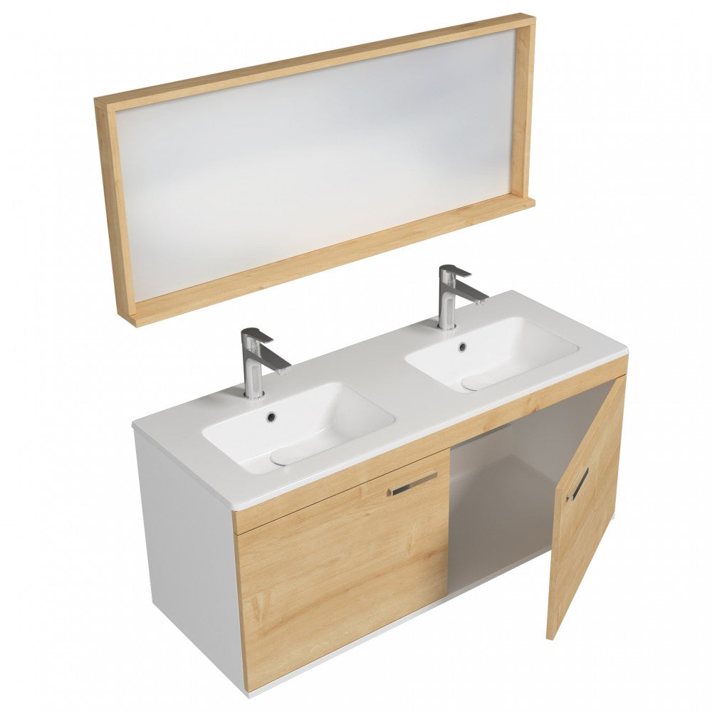 Meuble double vasque Rubite 2 portes 120 cm + miroir cadre