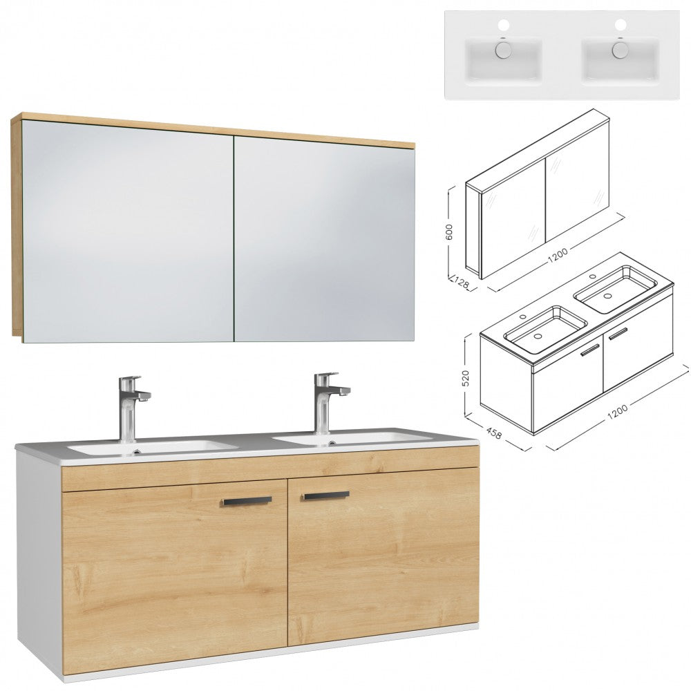 Meuble double vasque Rubite 2 portes 120 cm + miroir armoire