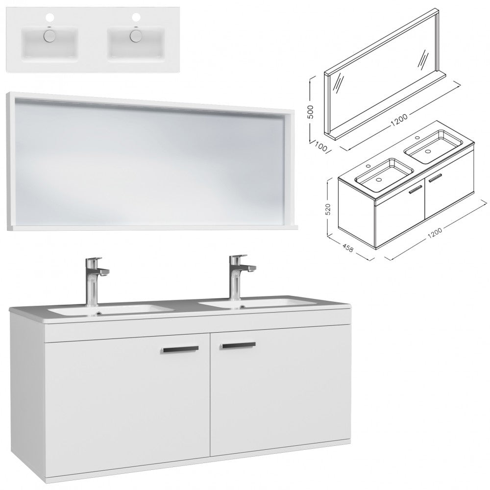 Meuble double vasque Rubite 2 portes 120 cm + miroir cadre
