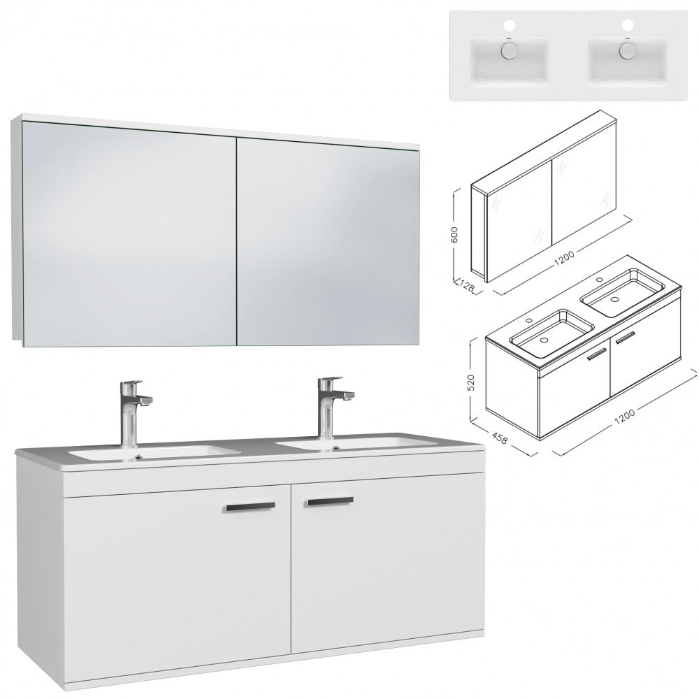 Meuble double vasque Rubite 2 portes 120 cm + miroir armoire