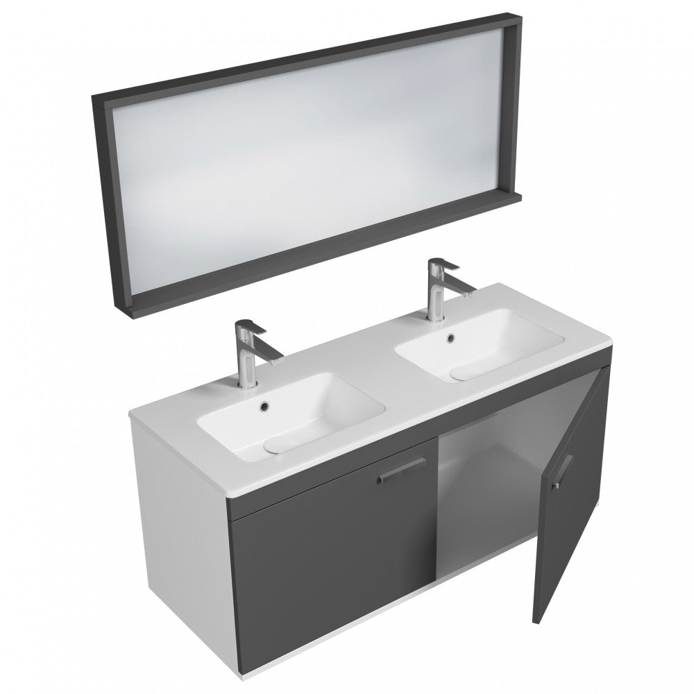 Meuble double vasque Rubite 2 portes 120 cm + miroir cadre