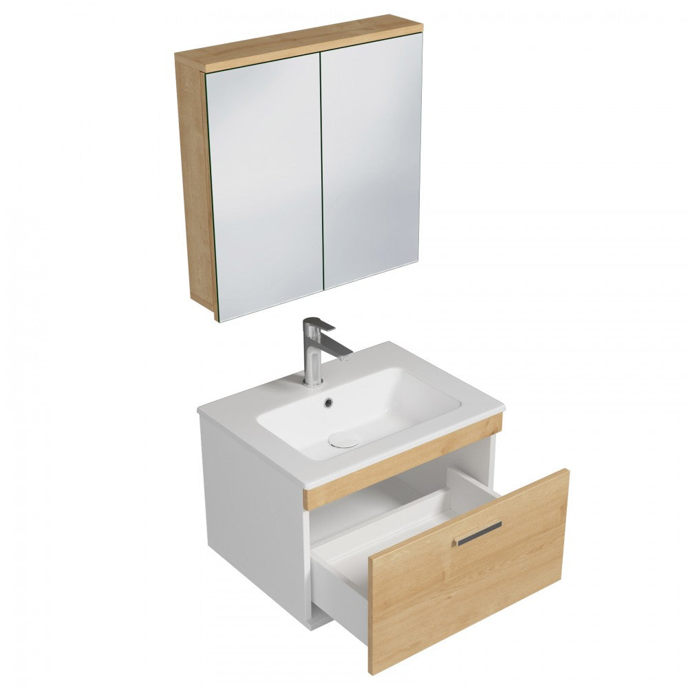 Meuble simple vasque Rubite 1 tiroir 60 cm + + miroir armoire