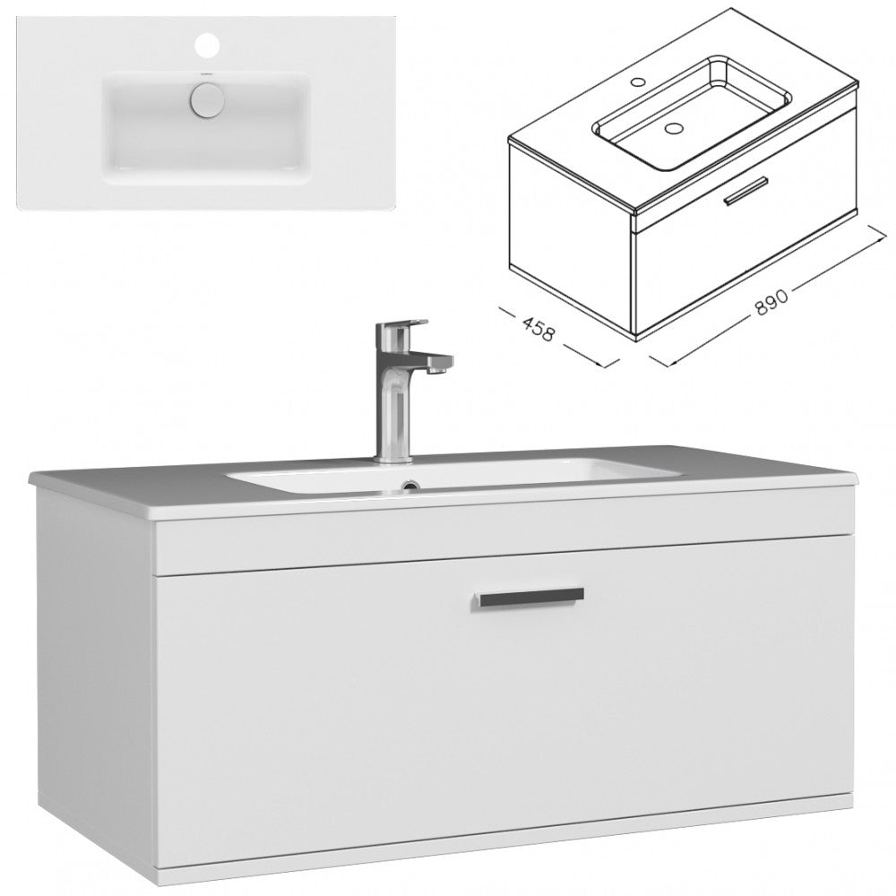 Meuble simple vasque Rubite 1 tiroir 90 cm