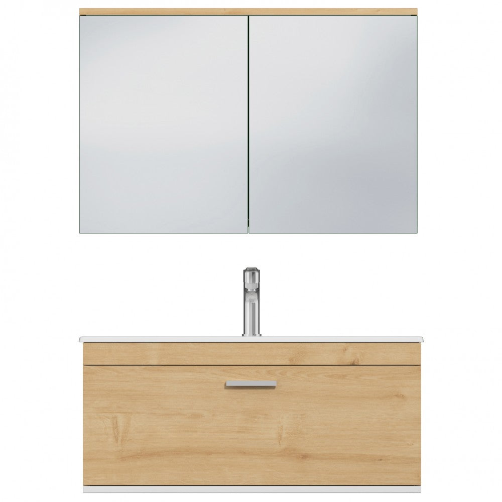 Meuble simple vasque Rubite 1 tiroir 100 cm + miroir armoire