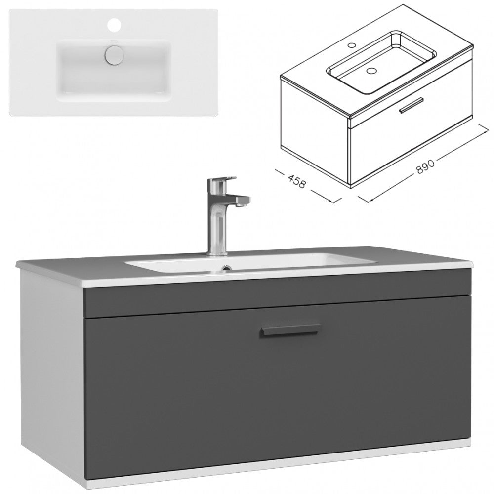 Meuble simple vasque Rubite 1 tiroir 90 cm