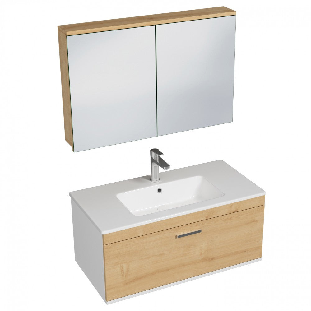 Meuble simple vasque Rubite 1 tiroir 100 cm + miroir armoire