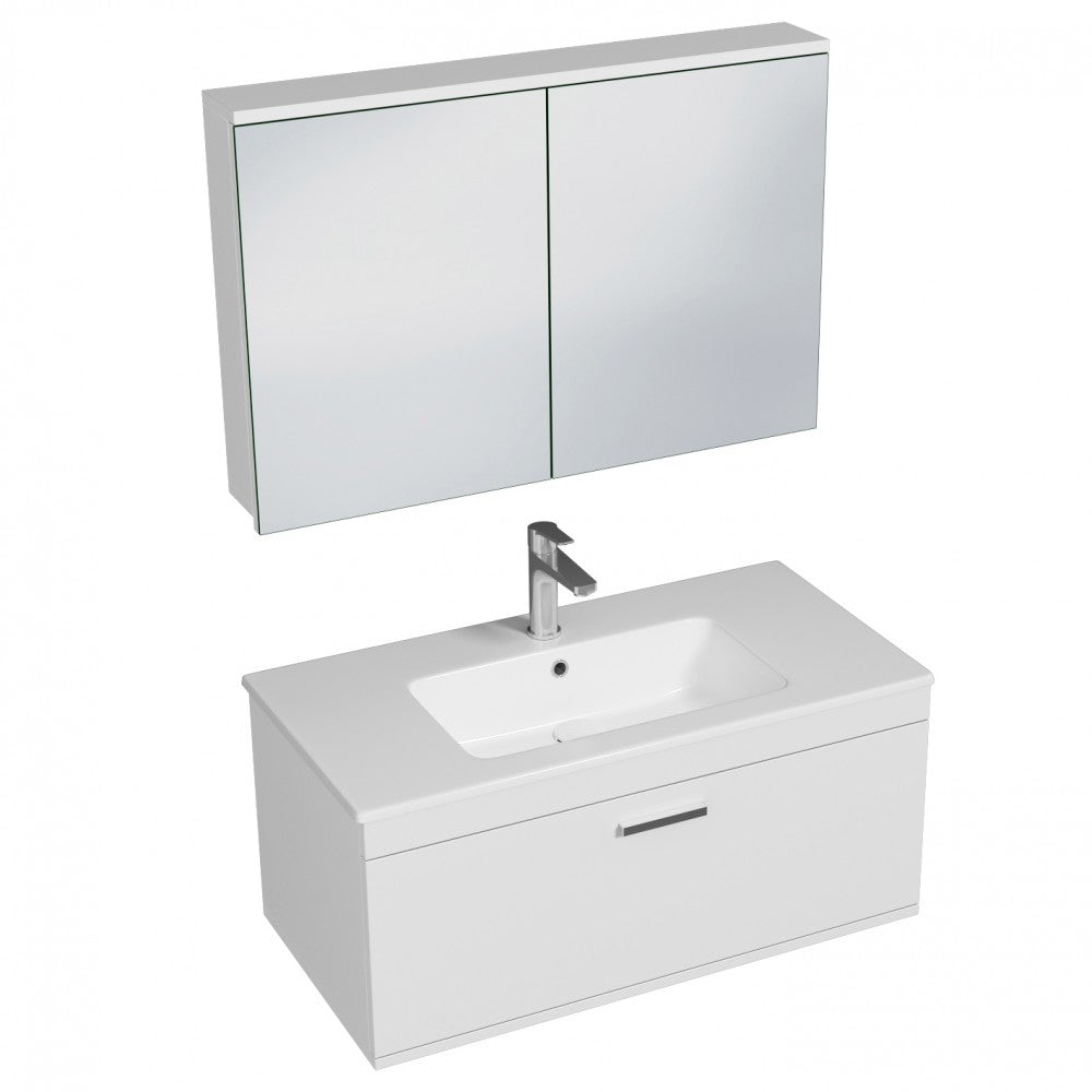 Meuble simple vasque Rubite 1 tiroir 100 cm + miroir armoire