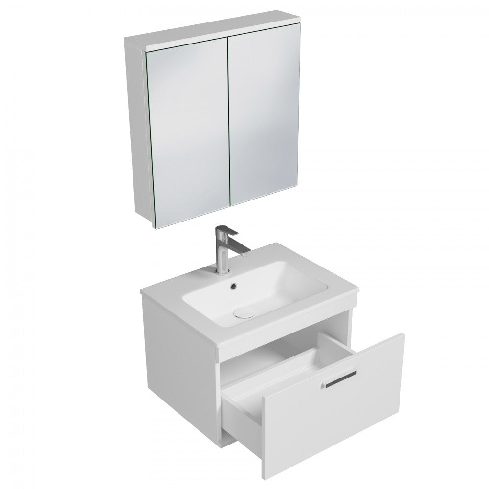 Meuble simple vasque Rubite 1 tiroir 60 cm + + miroir armoire