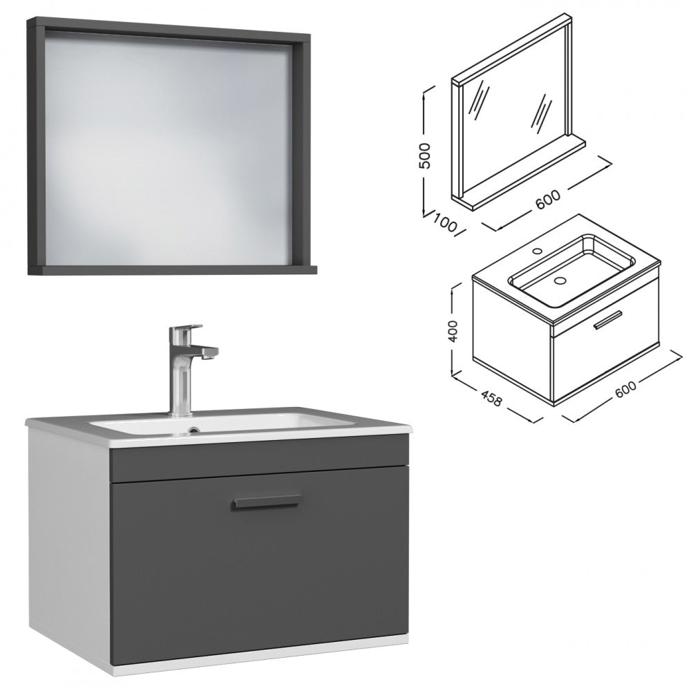 Meuble simple vasque Rubite 1 tiroir 60 cm + miroir cadre