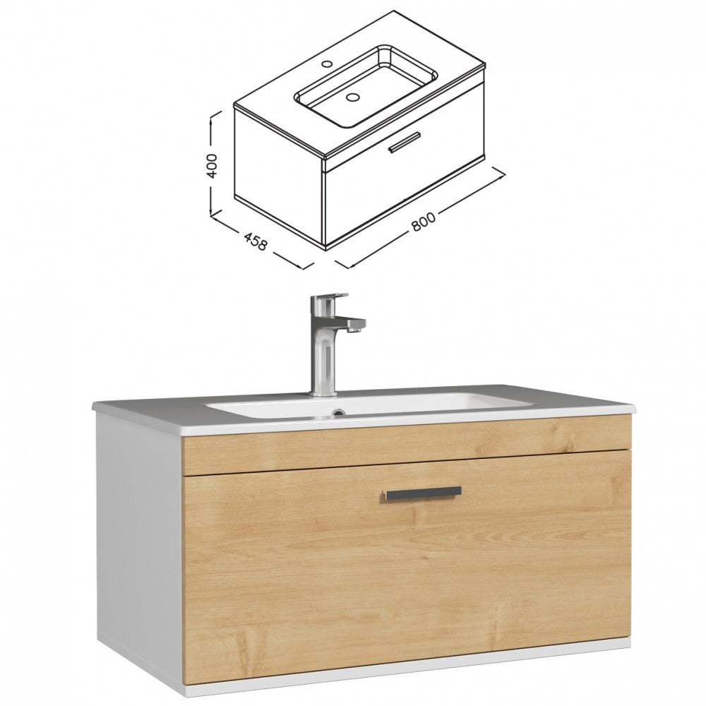 Meuble simple vasque Rubite 1 tiroir 80 cm