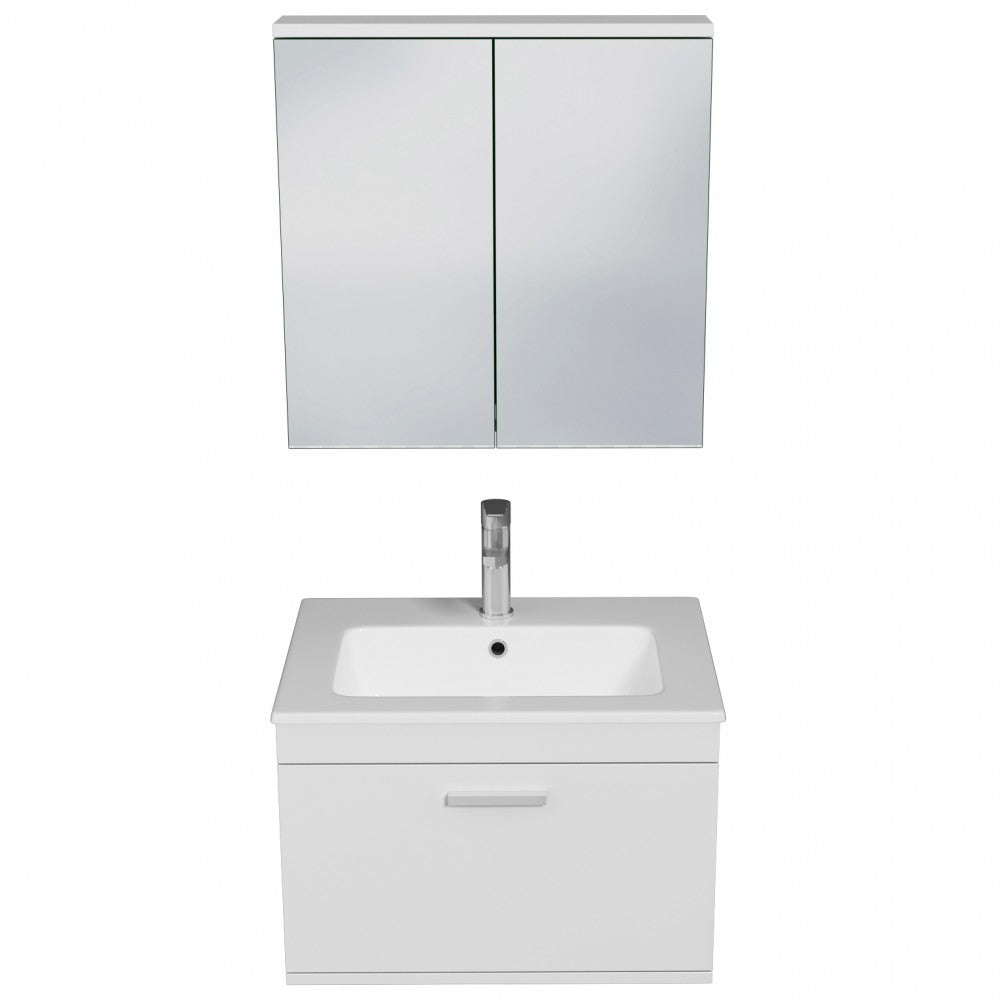 Meuble simple vasque Rubite 1 tiroir 60 cm + + miroir armoire