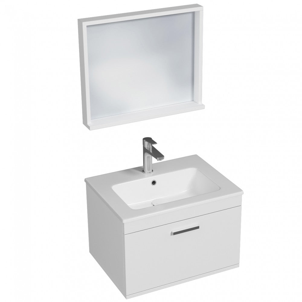 Meuble simple vasque Rubite 1 tiroir 100 cm + miroir cadre