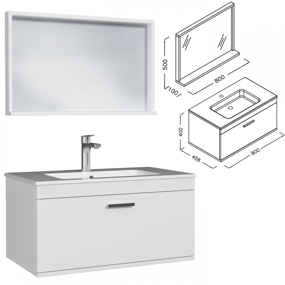 Meuble simple vasque Rubite 1 tiroir 80 cm + miroir cadre