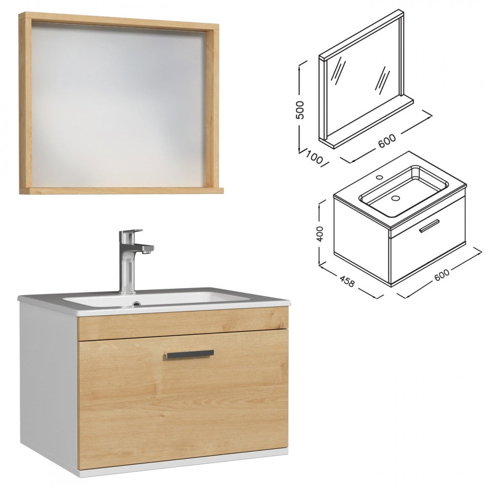 Meuble simple vasque Rubite 1 tiroir 60 cm + miroir cadre