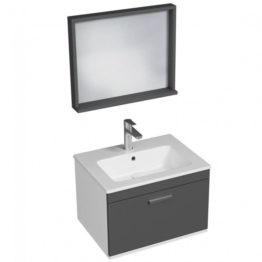 Meuble simple vasque Rubite 1 tiroir 100 cm + miroir cadre