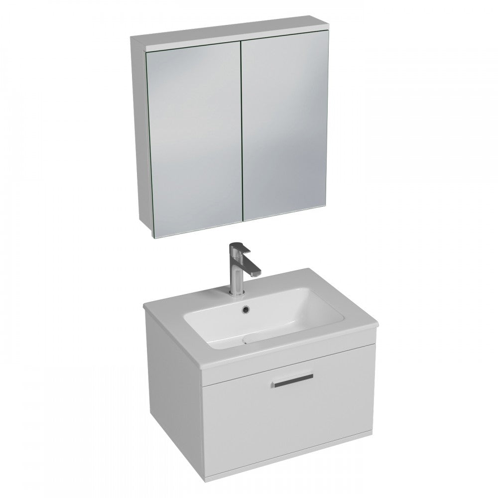 Meuble simple vasque Rubite 1 tiroir 60 cm + + miroir armoire